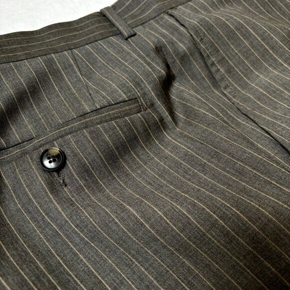 Hugo Boss Men's Brown Striped Dress Pants W32-33 100%‎ Virgin Wool Made in USA - Picture 1 of 14